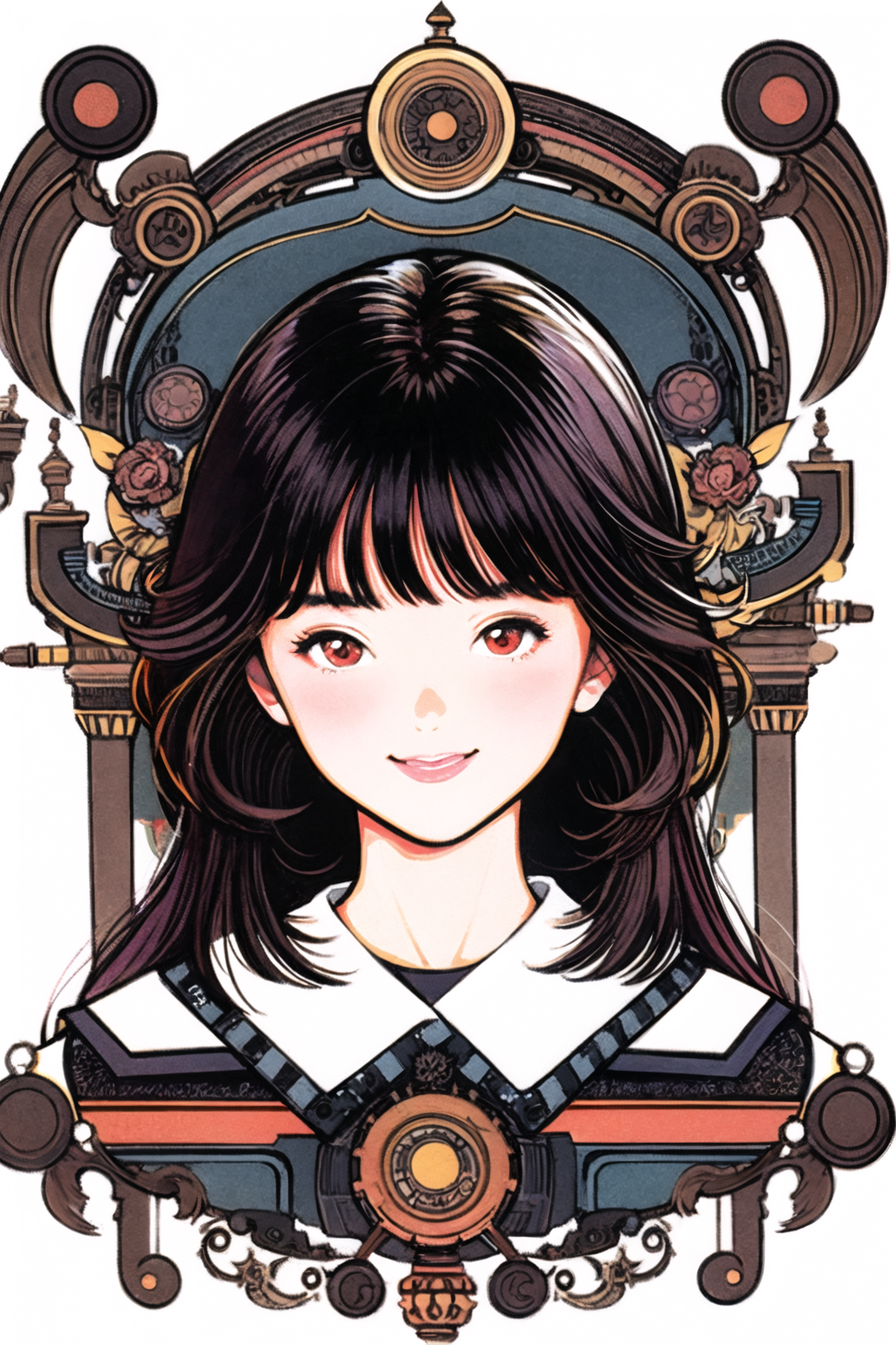 04754-3279466021-1girl, solo, black hair, long hair, looking at viewer, red eyes, portrait, brown eyes, bangs, smile, white background,  retro ar.png